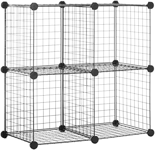 Amazon Basics 4 Cube Wire Grid Storage Organizer, Closet Organizer and Shelves, Stackable, Space-Saving, Easy to Assemble, 14"x14"x14", Black by AmazonBasics