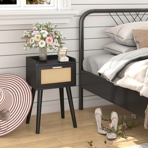 LAATOOREE Nightstand Set of 2, Small Bed Side Table with Rattan Door - Image 5
