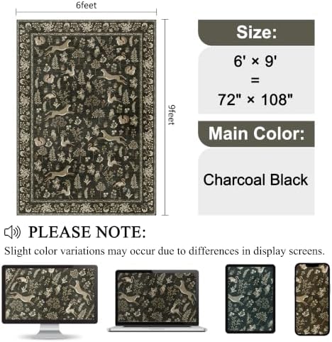 DUKINO 6x9 Area Rug Washable Animal Living Room Rug Non Slip Charcoal Black - Image 2