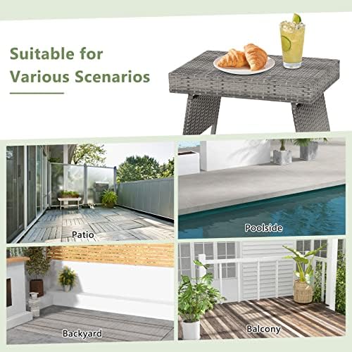 HAPPYGRILL Outdoor Wicker Table Folding Rattan Standing Coffee Side Table for Patio Lawn Bistro Poolside Garden - Image 6