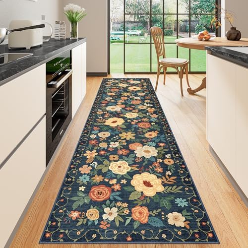 DUKINO 2.6x10 Hallway Runner Rug Washable Kitchen Rugs Non Slip, Navy Blue by DUKINO