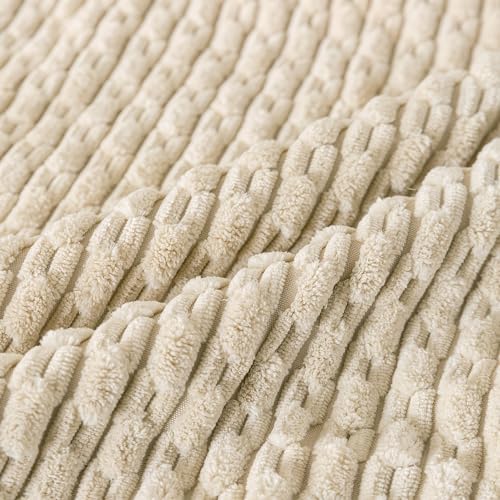 Set of 4 Beige Decorative Throw Pillow Covers 22x22 Inch Corduroy Pillow Covers for Bed Couch Sofa Living Room Soft Square Cushion Cases - Image 6