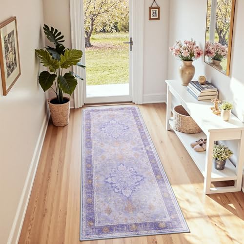 RELEANY Washable Area Rug, Runner 2'x5', Purple by RELEANY