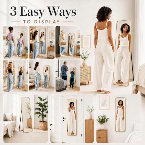 57x20" Full Length Mirror Floor Stand,Over the Door,Wall Mounted Gold - Image 6