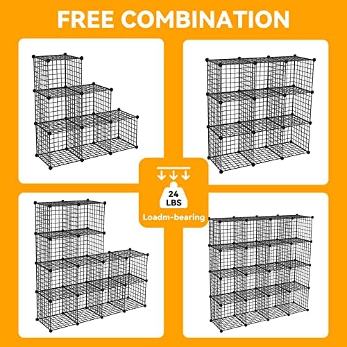 HUBSON Wire Cube Storage Organizer, Book/Toy/Craft/Potted Plants and petCloset Organizers and Storage Shelves, 20-Cube Freely Combinable Metal Grids Storage Shelf,Black Iron - Image 4