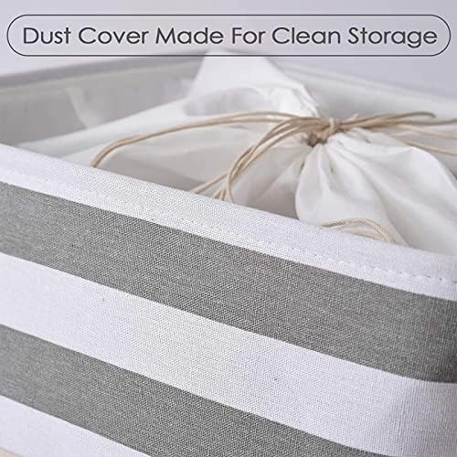 TheWarmHome Jumbo Storage Bins Baskets, Sturdy Fabric Organizing Basket W/Handles, Decorative Foldable Storage Baskets for Shelves Closet Nursery Toy (Grey&White Stripes 3 Pack, 20.5Lx15.7Wx13.8H in) - Image 2
