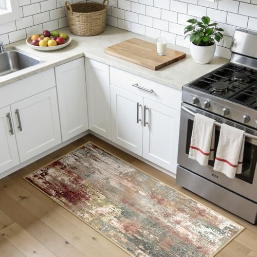 RELEANY Washable 2'x5' Abstract Area Rug for Living Room Rustic Brown - Image 3
