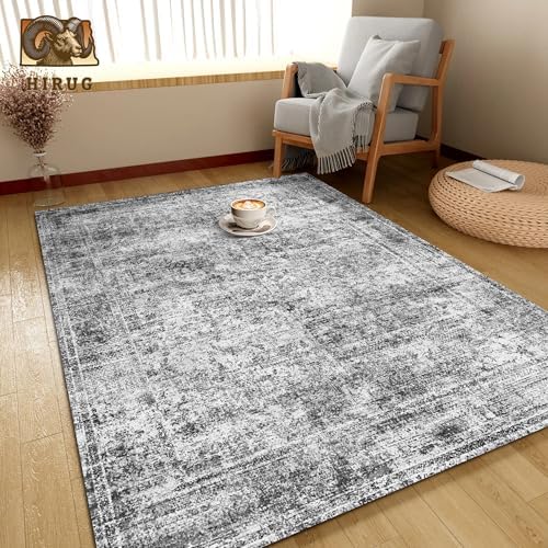 Washable Area Rug 9' x 12' Vintage Traditional Persian Mat - Foldable Distressed Non-Slip Machine Washable Carpet for Living Room Bedroom Kitchen Home Decor - Graphite and Mist - Image 4