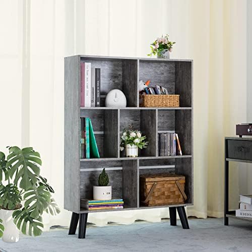 LEYAOYAO Cube Bookshelf, Mid-Century Modern Book Shelf with Legs,Dirty Grey - Image 4