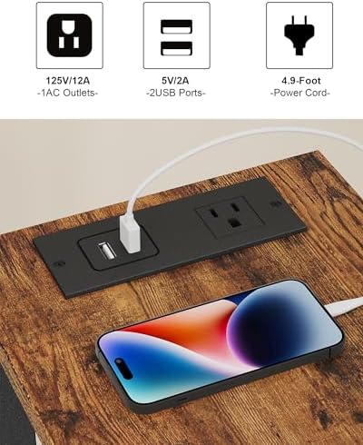 TUTOTAK Narrow Side Table, 2-Tier Small End Table with Charging Station - Image 7