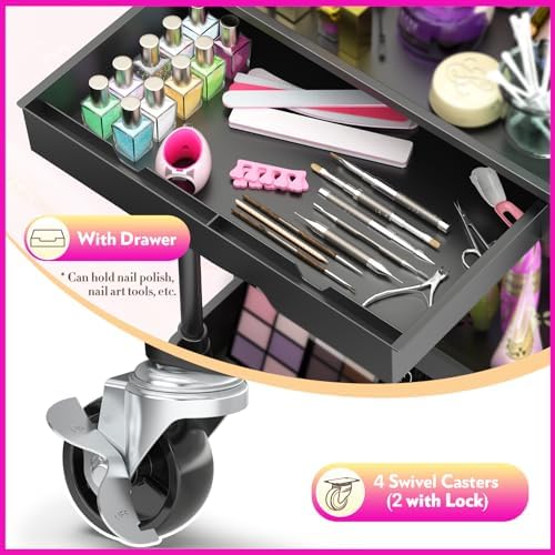 SUNALLY Makeup Cart Organizer with Drawer,4 Tier Rolling Makeup Cart, Black - Image 3