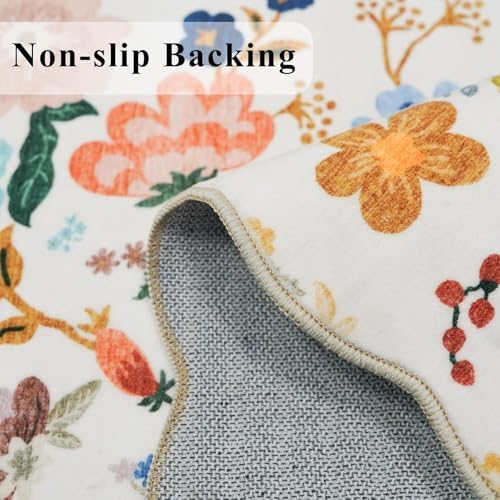 Washable 2x8 Hallway Runner Rug: Vintage Water-Resistant Floral Scalloped Kitchen Entryway Rug Ultra Soft Living Room Bedroom Carpet Non-Slip Indoor Floor Mat for Bathroom Dining Room(2x8,Cream) - Image 3