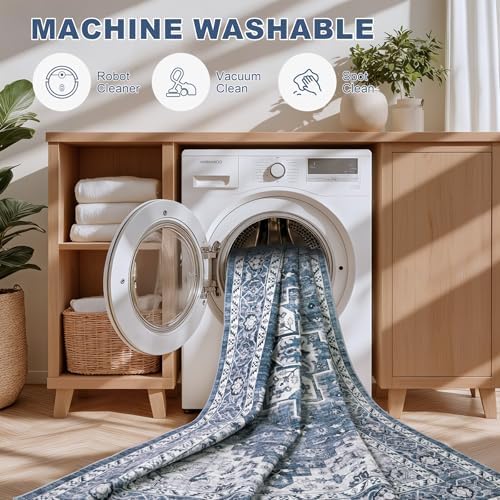 5x7 Area Rugs Living Room: Washable Vintage Rug for Bedroom Blue - Image 6