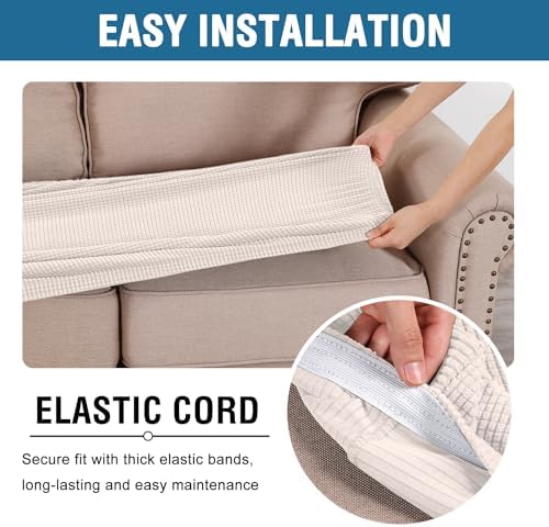 H.VERSAILTEX Super Stretch Individual Seat Cushion Covers Sofa Covers Couch Cushion Covers Slipcover Sets Thick Jacquard Textured Twill Fabric (1 Piece Sofa Cushion Cover, Ivory) - Image 5