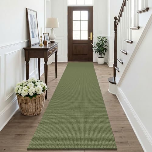 KOZYFLY Cotton Runners Rugs for Hallway 2.5'x10', Washable Runner Rug, Woven Non Slip Kitchen Runner, Braided Entryway Rug, Floor Carpet for Entry, Aisle, Hall, Olive Green/Earthy Green by KOZYFLY