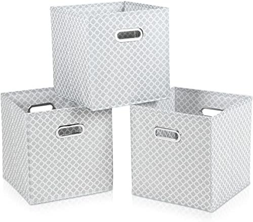 Fabric Cloth Storage Bins,Fabric Cube Organizer with Dual Handles Foldable Cube Storage Baskets for Home Bedroom Storage,Set of 3,（Light Grey） by SEVENDOME