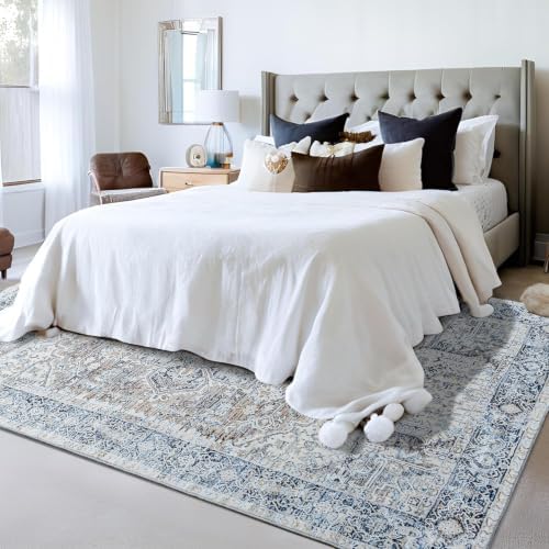 Hanples 6x9 Area Rugs for Living Room, Washable Rug Vintage Floral, Blue - Image 4