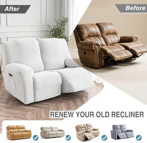 Genina Waterproof Recliner Loveseat Cover,2 Seat Couch Cover,Ivory White - Image 6