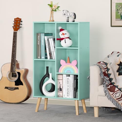 LEYAOYAO 5 Cube Bookshelf, Mid-Century Modern Book Shelf with Legs, Green - Image 5