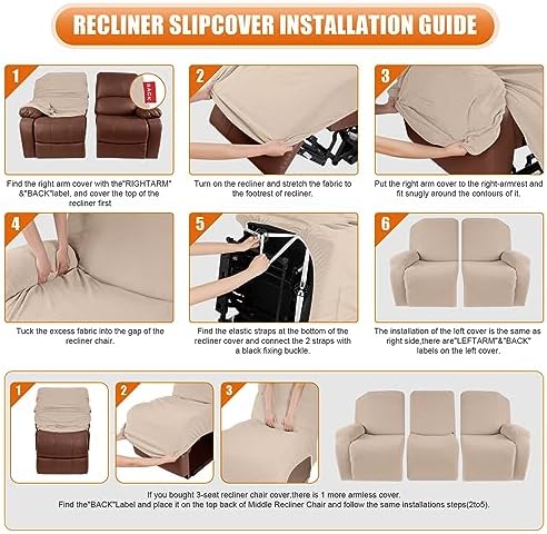 VANSOFY Stretch Recliner Couch Cover, Slipcover, Cream, 3 Seater - Image 4