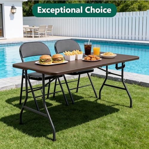 Folding Table 5FT Heavy Duty Plastic Table with Handle, Foldable&Portable, Fold-in-Half Utility Tables for Outdoor, Dining, Wedding, Events, Indoor, Picnic, Camping, Party, Brown - Image 4