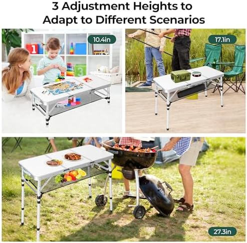 3ft Folding Camping Table with 3 Adjustable Height Max 27.3 Inch - Image 4