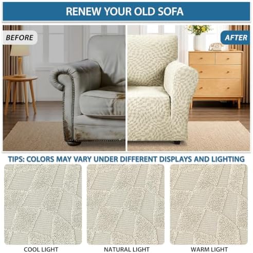 ZNSAYOTX 1 Piece Stretch Chair Cover with Arms (34"-44"), New Plaid Armchair Cover with Elastic Band for Living Room, Ultimate Soft Cozy Washable Chair Slipcover Form Fit Protector, Beige - Image 5
