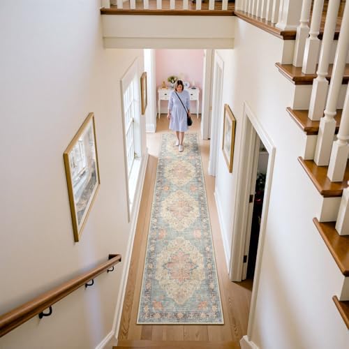 RELEANY Washable Area Rug, Runner 2'x10', Blue/Orange/Red - Image 2