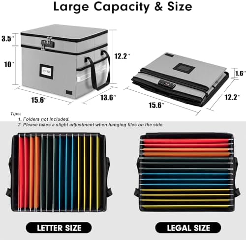 Fireproof File Oganizer with Lock, 2 Layer Fireproof Document Box Storage - Image 4