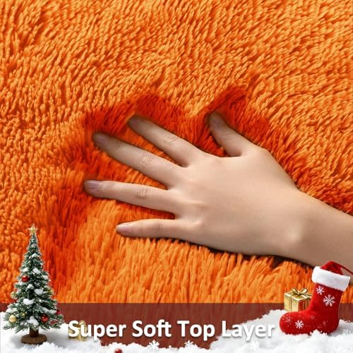 Ophanie Orange Fall Rugs for Bedroom Living Room,Fluffy Fuzzy Furry Carpet,Plush Soft Shaggy Bedside Indoor Floor 4x6 Area Rug for Kids Girls Boys Baby Teen Dorm Decor with Over 99 pcs Pile fibers - Image 2