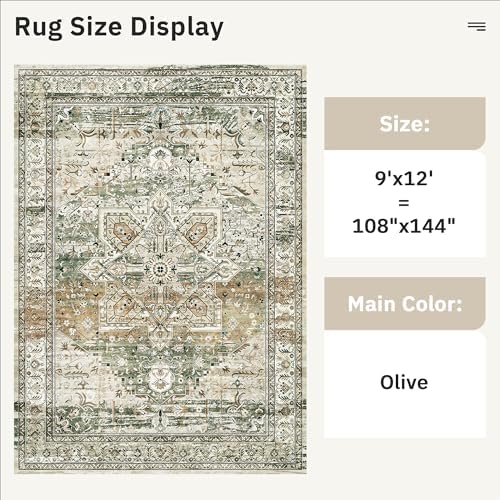 Soalmost 9x12 Area Rugs for Living Room Washable Rug Non-Slip Olive Beige - Image 4