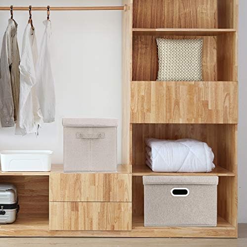 TYEERS Large Storage Bins with Lids, Collapsible, Washable, Fabric Storage Boxes for Organizing, 17.3x11.8x11.4 inches, 5 Pack, Beige - Image 4
