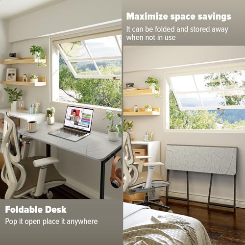 WOHOMO Folding Desk, 39.4" Foldable Computer Table for Small Spaces, Grey - Image 5