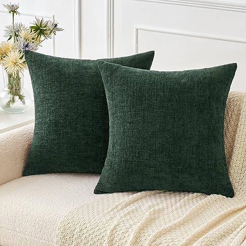 MIULEE Soft Chenille Throw Pillow Covers Green 20x20 Inch Pack of 2 by MIULEE