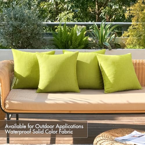 MIULEE Pack of 4 Decorative Outdoor Throw Pillow Covers Linen Waterproof Pillow Covers Summer Farmhouse Cushion Cases for Patio Garden Tent Balcony Couch Sofa 16x16 Inch Grass Green - Image 2