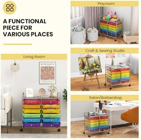 Giantex 12 Drawers Rolling Cart, Mobile Storage Drawer Cart, Classroom Organizer Cart for Office School Supplies Tools Scrapbook Paper Craft Small Printer, Utility Cart on Wheels, Rainbow - Image 5