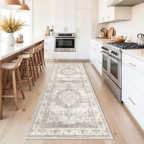 Washable Hallway Runner Rugs 3x8: Soft Ultra Thin Low Pile Carpet Machine Washable Indoor Lightweight Rug Runner Anti Slip Backing Rugs for Living Room Bedroom Kitchen 3'x8' Beige by YOUFORTONG