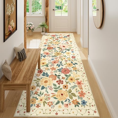 DUKINO 3x8 Hallway Runner Rug, Washable Kitchen Rug Non Slip, Beige Yellow - Image 5