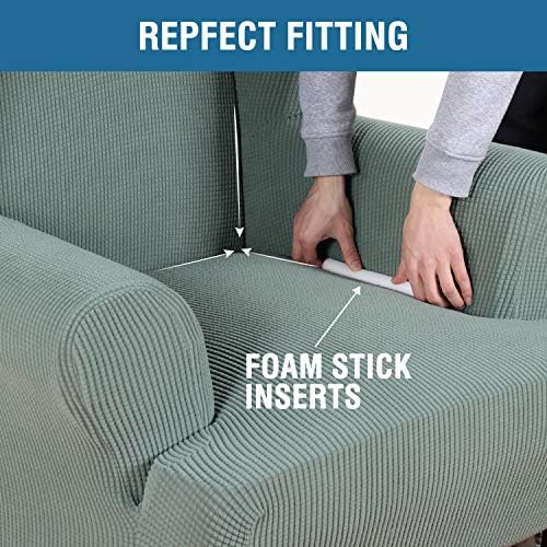 H.VERSAILTEX Wing Chair Slipcover Chair Covers for Wingback Chairs Wingback Chair Covers Slipcovers 1 Piece Stretch Sofa Cover Furniture Protector Soft Spandex Jacquard Checked Pattern, Sage - Image 5