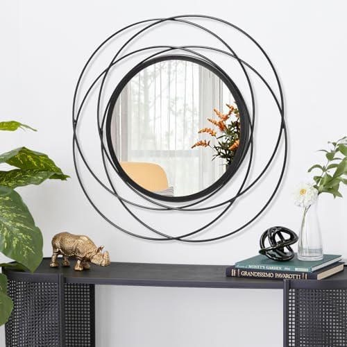 Decorative Mirrors Black Circle Mirror - 20 Inches Round Mirror with Metal Frame, Modern Wall Hanging Mirrors for Living Room, Bedroom, Bathroom, Entryway Black - Image 2