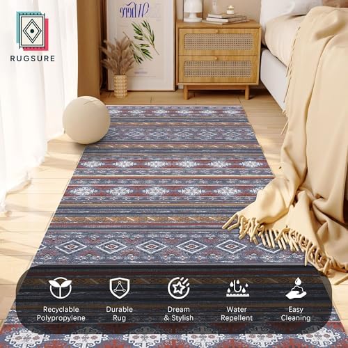 RUGSURE Washable Area Rugs 2'6'' x 8' - 1/6 Thick - Moroccan-Inspired -Stain & Water Resistant Non-Slip - Resistant Rug for Living Room, Bedroom, Nursery, Pet & Child Friendly (Blue and Red) - Image 5