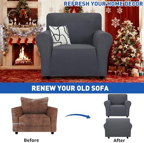 MAXIJIN Stretch Chair Cover Chair Slipcovers with Arms, 1-Piece Couch Sofa Chair Covers for Living Room, Non Slip Armchair Cover (31"-46") Furniture Protector Dogs Pet Friendly (Chair, Grey) - Image 3