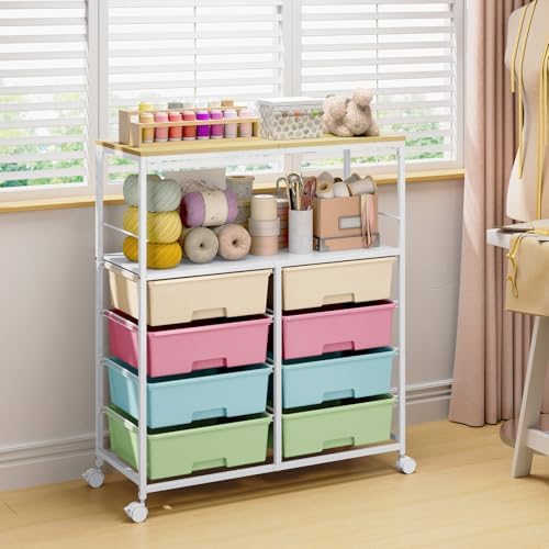 APEXCHASER Rolling Storage Cart with 8 Large Drawers,Wooden Tabletop - Image 6