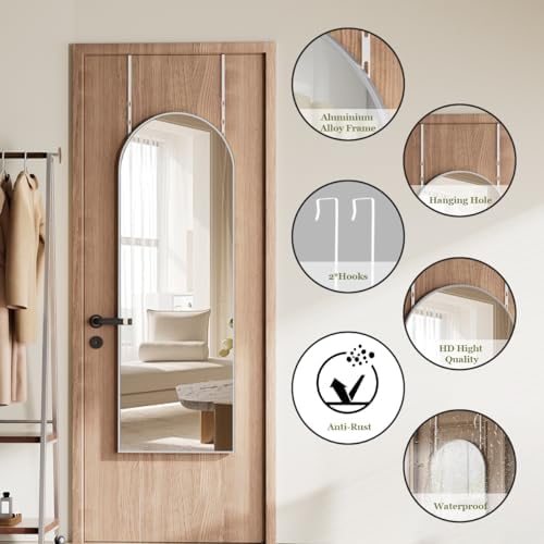 BEAUTYPEAK Arched Full Length Over The Door Mirror 14" x 48",Silver - Image 4