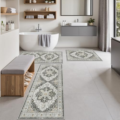 Madane Washable Kitchen Rug Set of 3 Small Area Rugs Non-Slip, Black - Image 4
