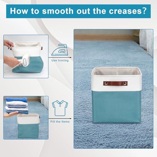 Bagnizer Collapsible Fabric Storage Cubes 11x11 Cube Storage Bins, 4 Pack Closet Baskets Box with Handles for Organizing, Shelf, Toys, Clothes, Home, Office, Nursery (Teal&White) - Image 4