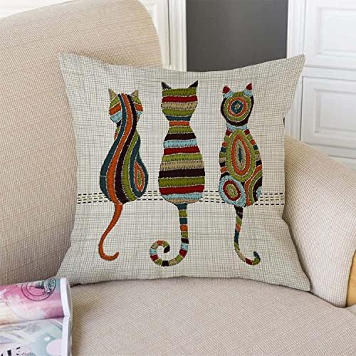 TSSOHU Cute Animal Cat Throw Pillow Cover Patio Furniture Knitted Design Kitten Family Decorative Cushion Cases Home Décor for Couch Bed Sofa 18x18 Inch - Image 3