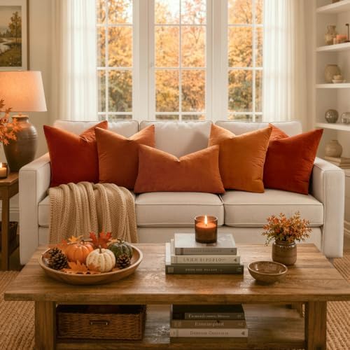 MIULEE 12x20 Inch Lumbar Velvet Fall Throw Pillow Covers Orange - Image 5