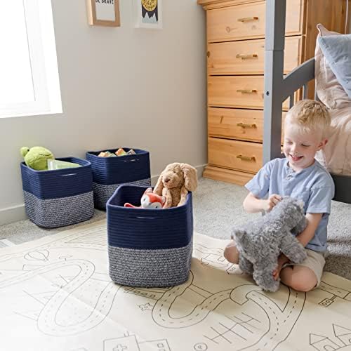 NaturalCozy Storage Cubes 11 Inch Cotton Rope Woven Baskets for Organizing, 3-Pack | Cube Storage Bin | Square Storage Baskets for Shelves Organizer, Classroom, Kids Toy Bins, Closet, Baby Nursery - Image 3