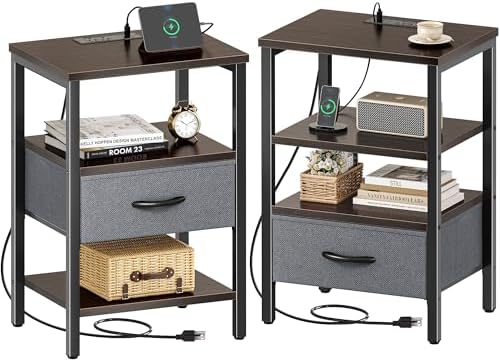 SUPERJARE Nightstand Set of 2 with Charging Station, USB-C Port, End Tables by SUPERJARE